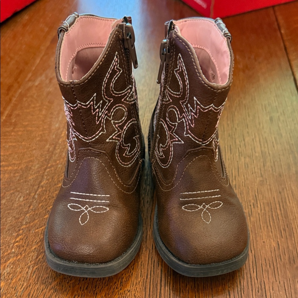 wonder nation Brown Boots with Pink Lining Toddler Western Zip